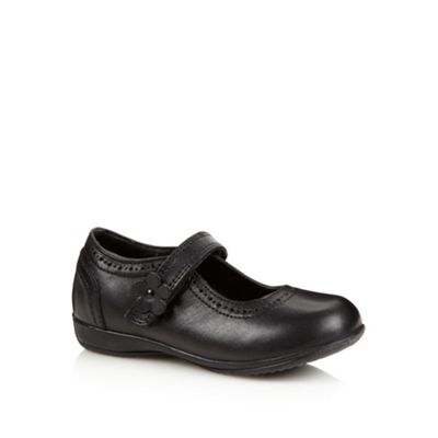 Girl's black leather brogue detail school shoes